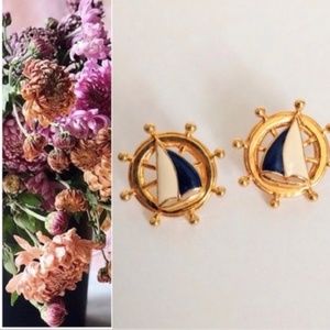 Vintage  Nautical ships wheel earrings